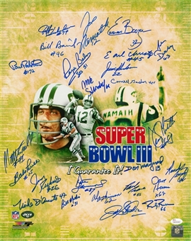 1969 New York Jets Team Signed Super Bowl III 16x20 Joe Namath Litho Print with 25 Signatures (JSA)